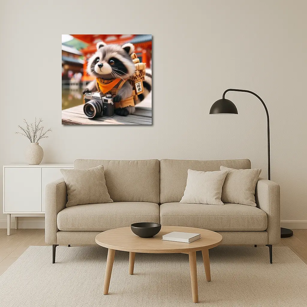 Raccoon Tourist With Camera Japanese Temple – Wall Art