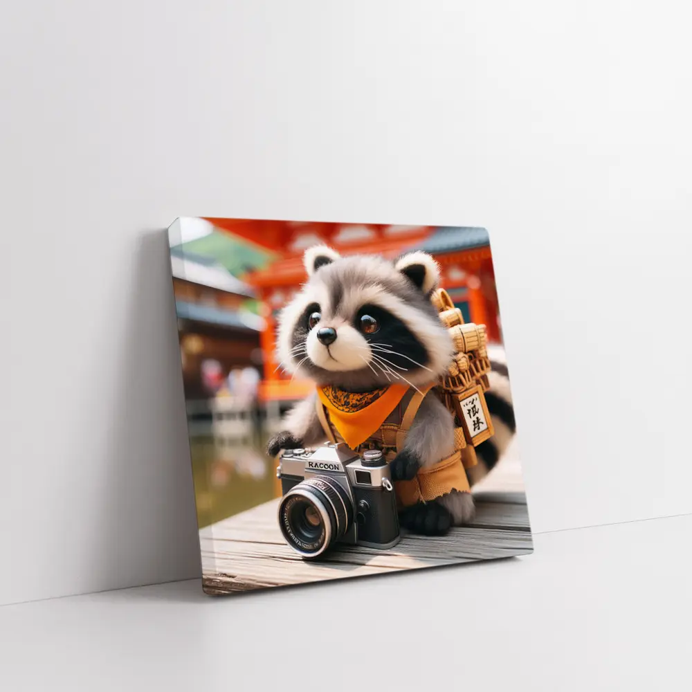 Raccoon Tourist With Camera Japanese Temple – Wall Art