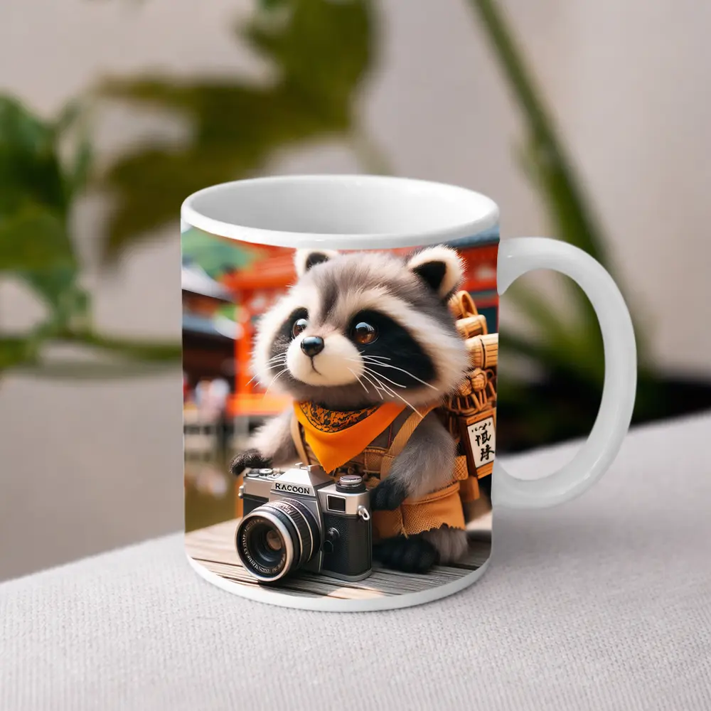 Raccoon Tourist With Camera Japanese Temple – Mugs