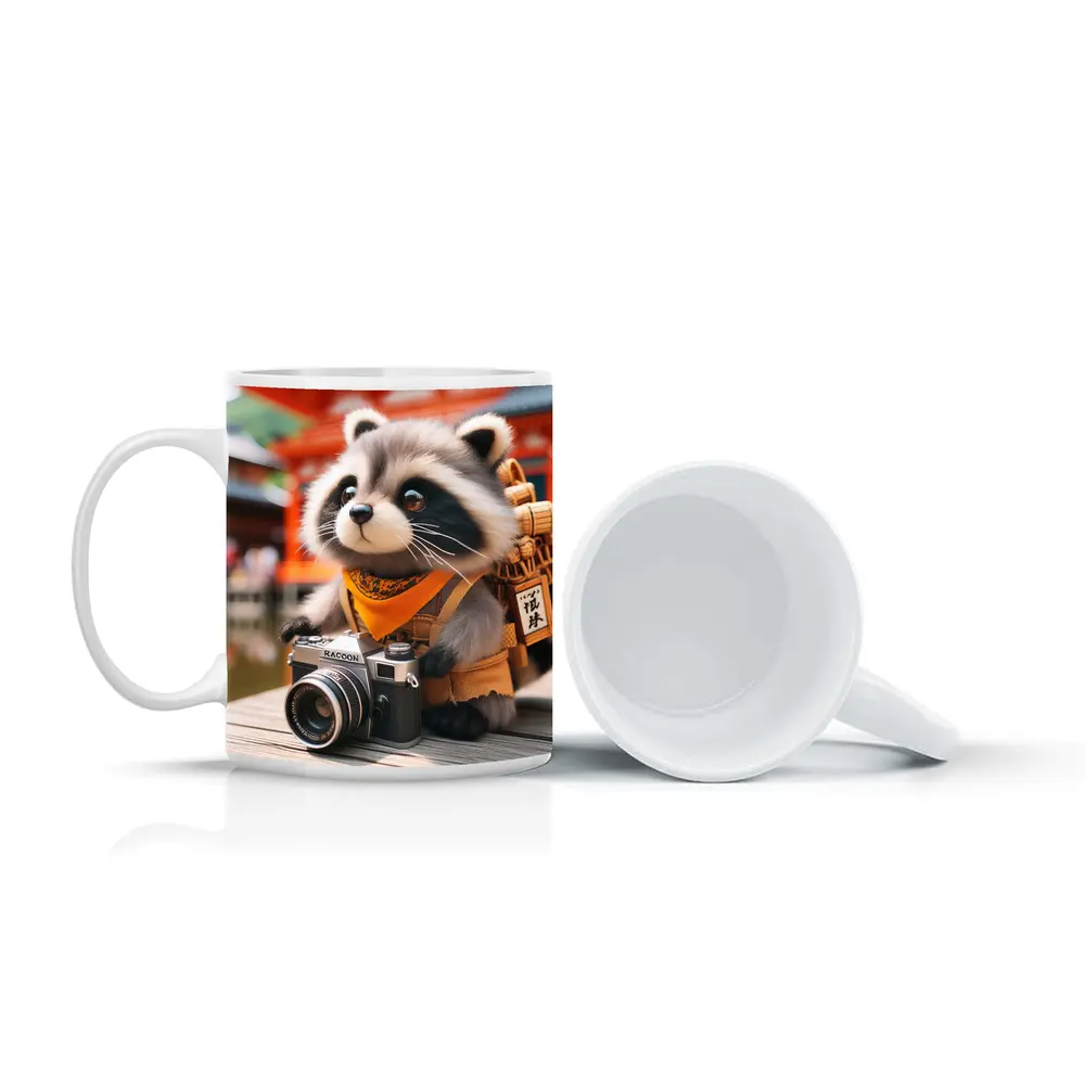 Raccoon Tourist With Camera Japanese Temple – Mugs