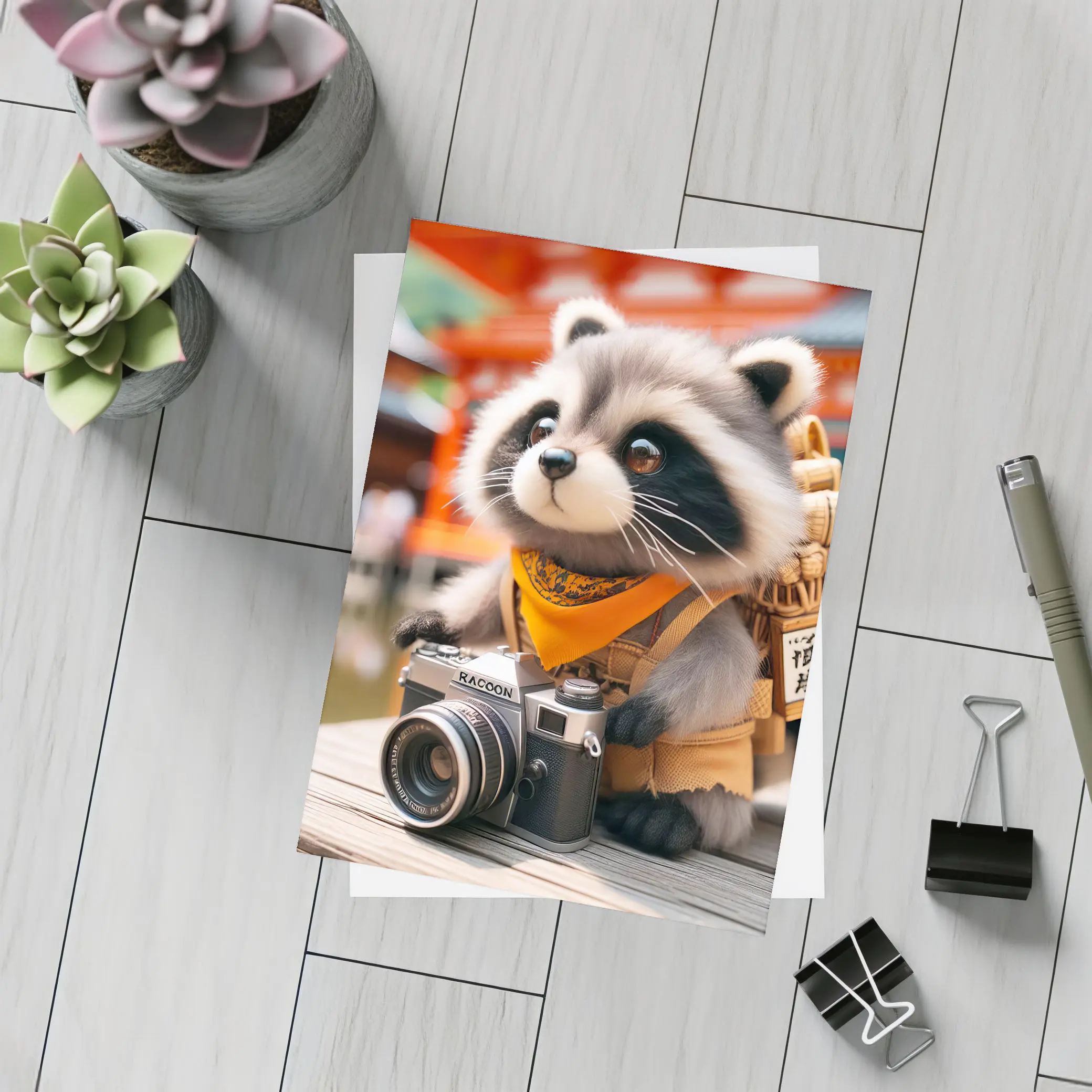 Raccoon Tourist With Camera Japanese Temple – Postcards