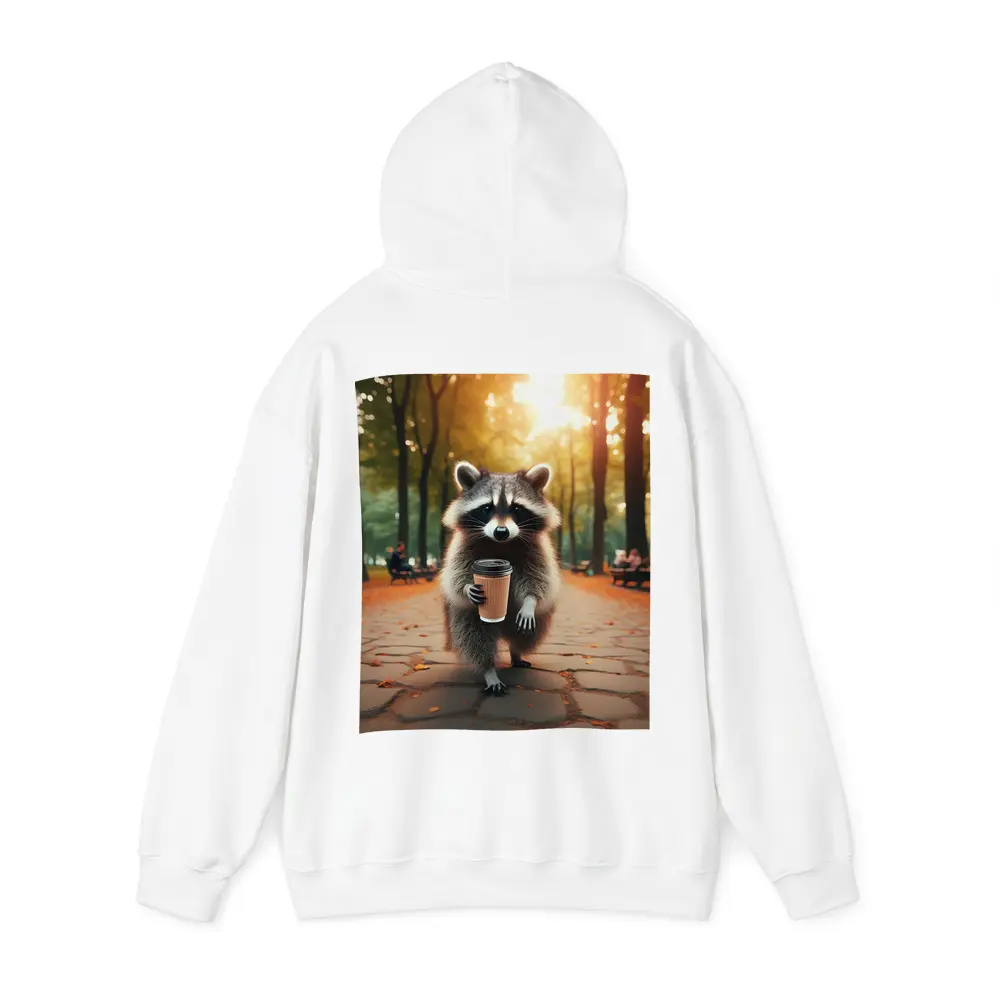 Raccoon With Coffee Cup In Autumn Park – Hoodies