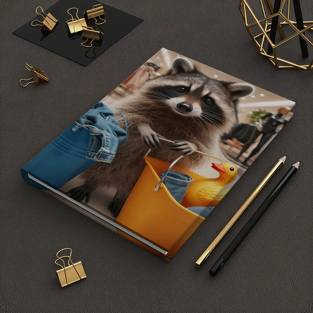 Raccoon Shopping With Buckets In Store – Notebooks