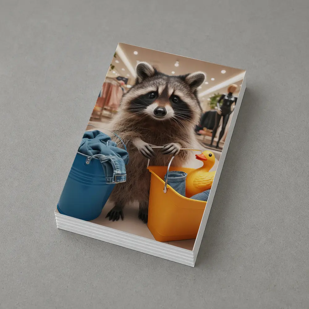 Raccoon Shopping With Buckets In Store – Postcards