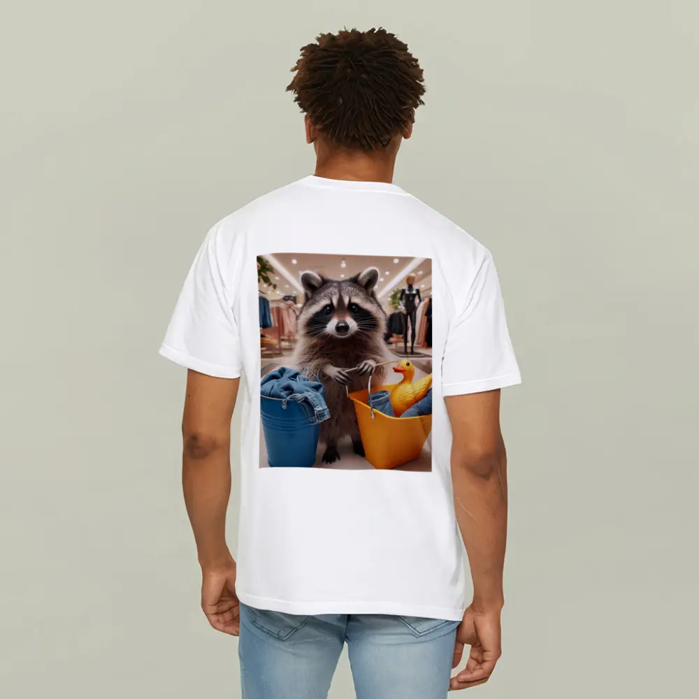 Raccoon Shopping With Buckets In Store – T-Shirts