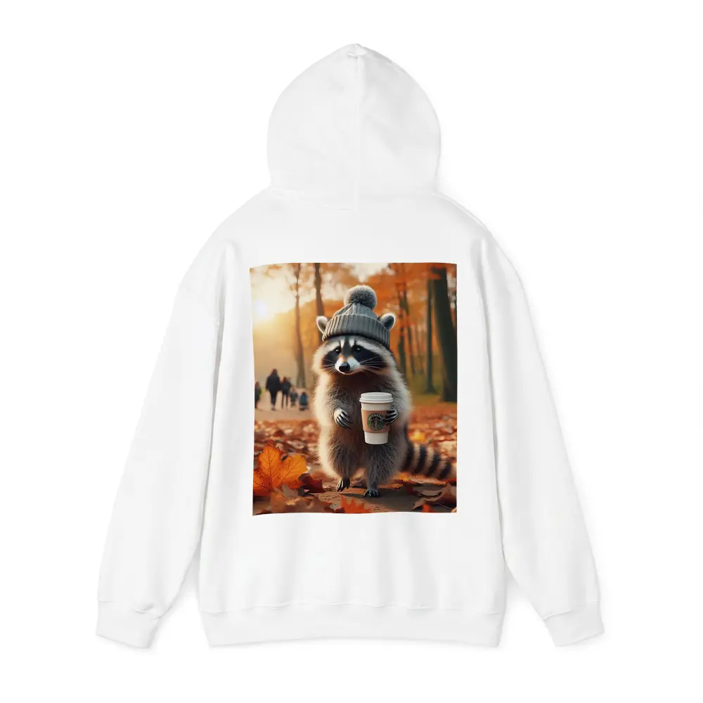 Raccoon With Coffee Autumn Park Scene – Hoodies