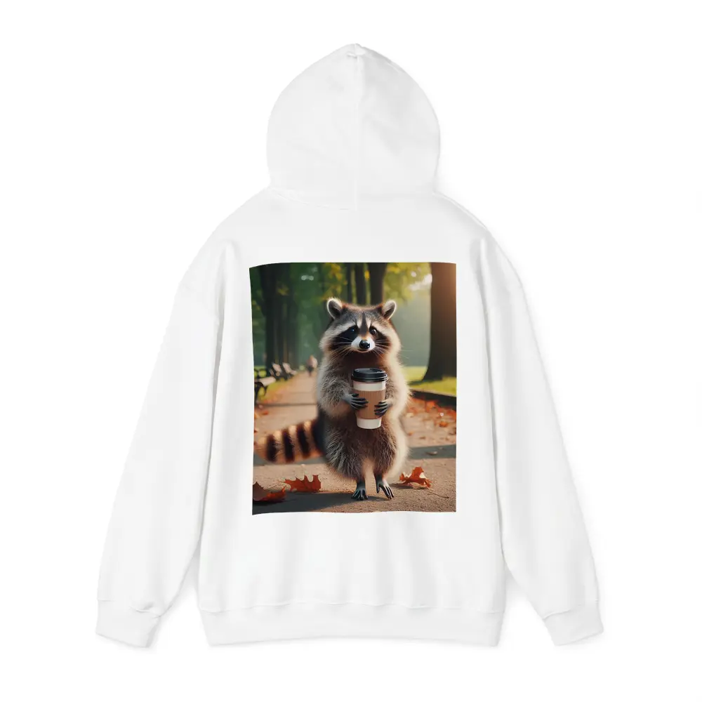 Raccoon Holding Coffee Cup Autumn Park – Hoodies