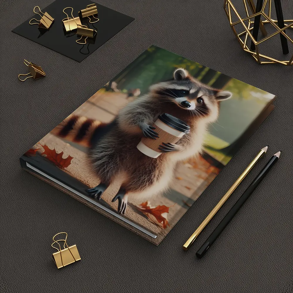 Raccoon Holding Coffee Cup Autumn Park – Notebooks
