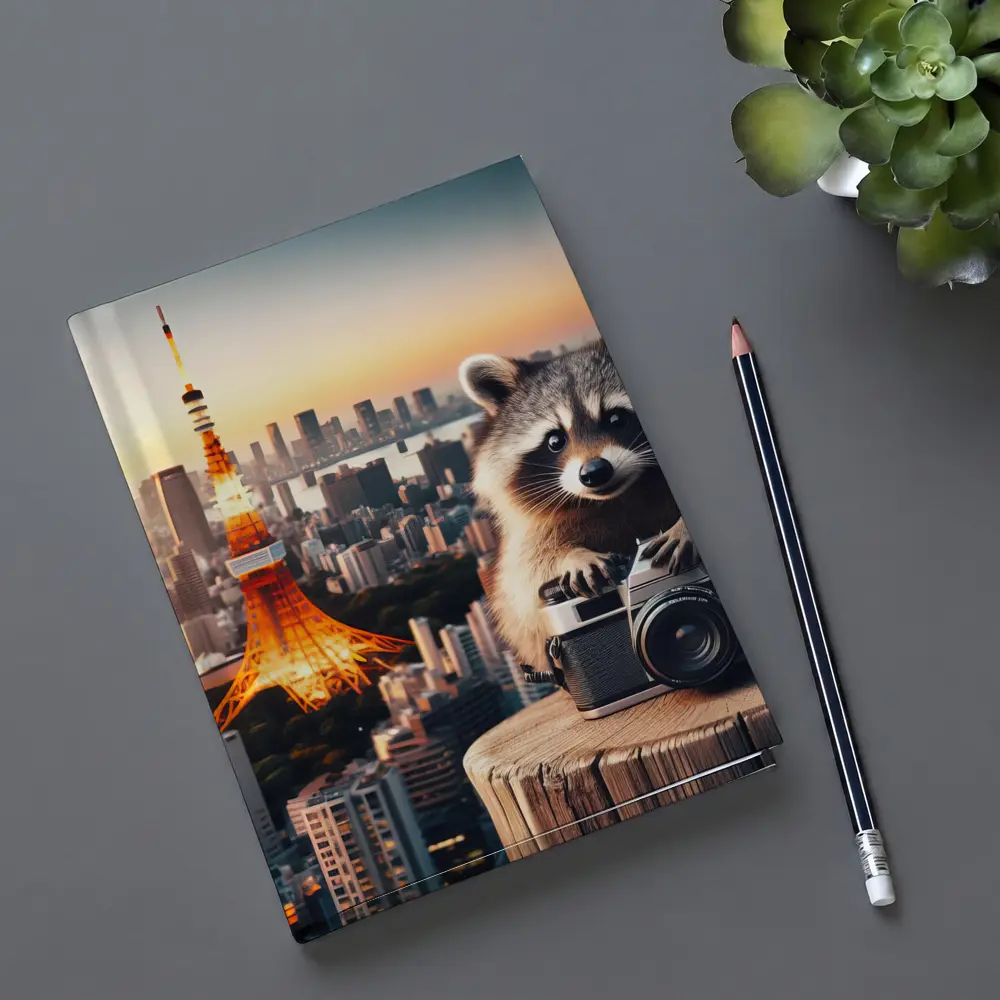 Raccoon Photographer Tokyo Tower Skyline Sunset – Notebooks