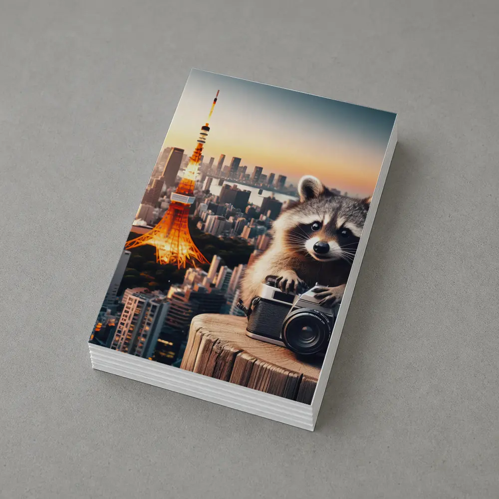 Raccoon Photographer Tokyo Tower Skyline Sunset – Postcards