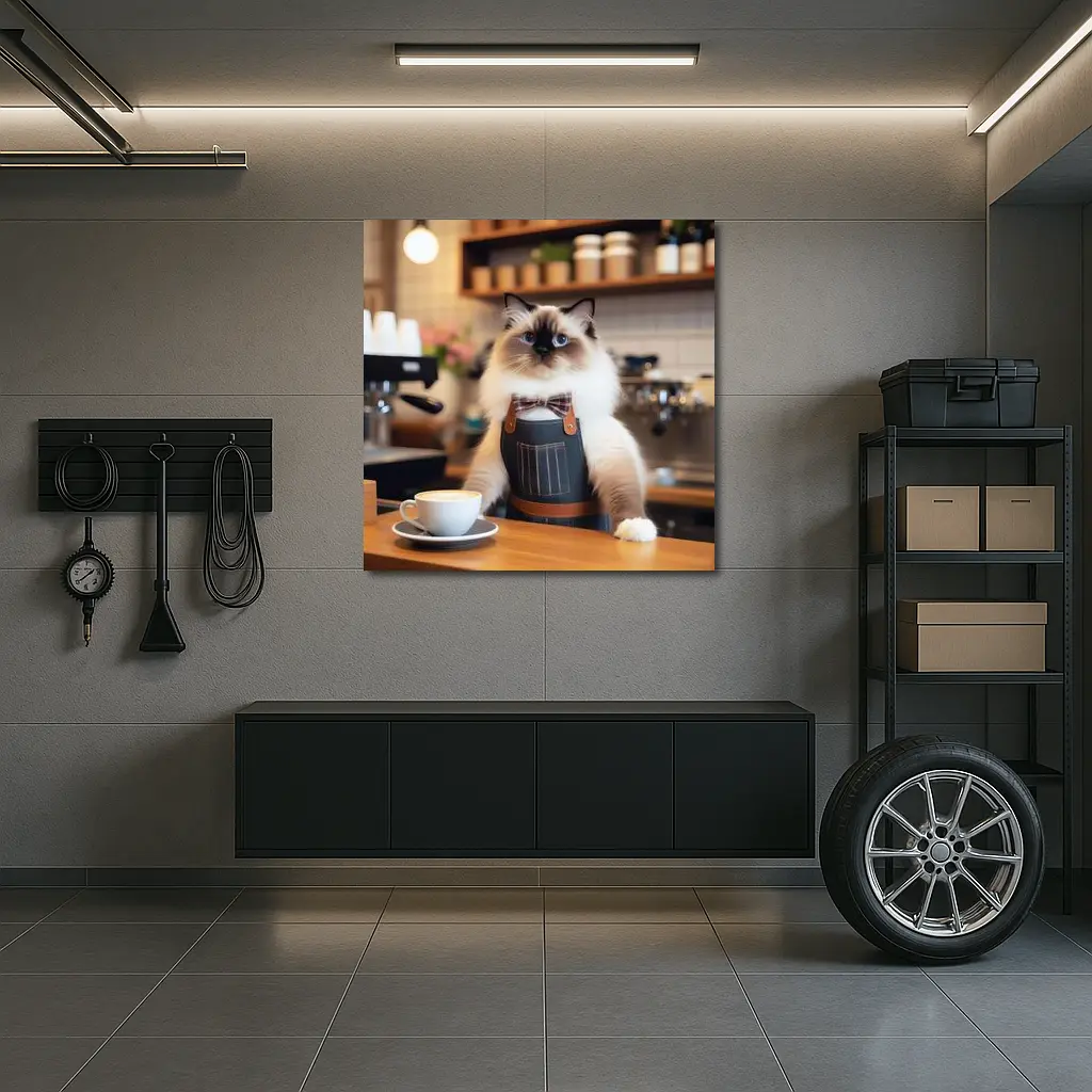 Ragdoll Cat Barista Coffee Shop Scene – Wall Art