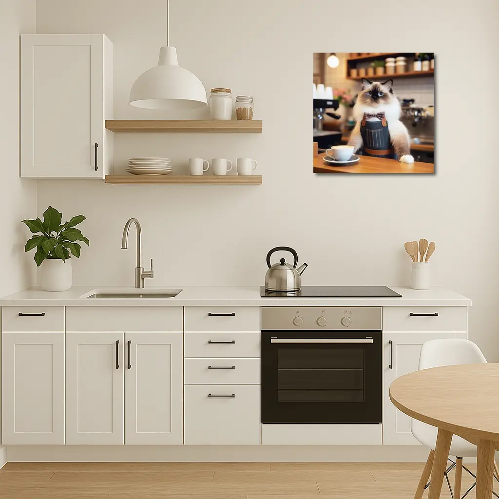 Ragdoll Cat Barista Coffee Shop Scene – Wall Art