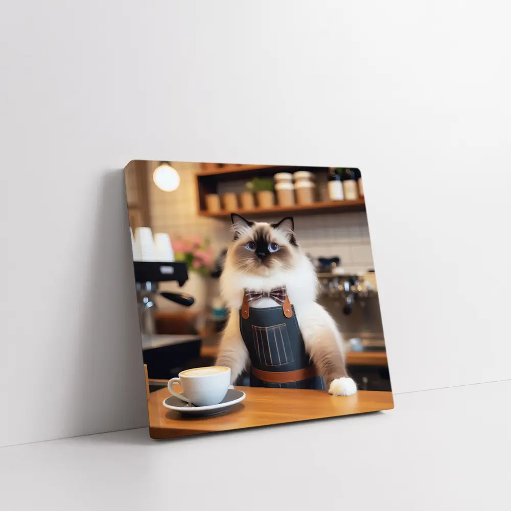 Ragdoll Cat Barista Coffee Shop Scene – Wall Art