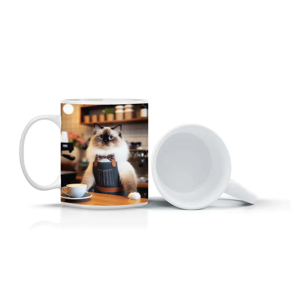 Ragdoll Cat Barista Coffee Shop Scene – Mugs