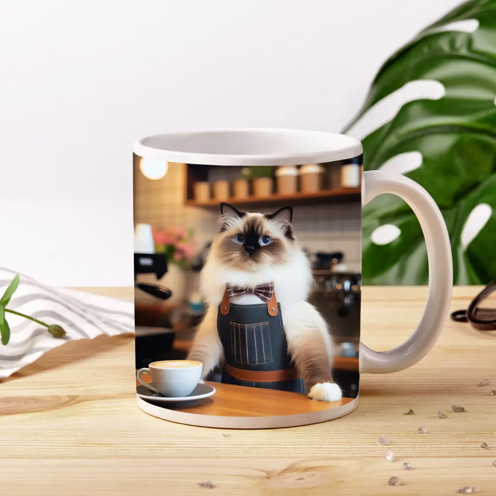 Ragdoll Cat Barista Coffee Shop Scene – Mugs