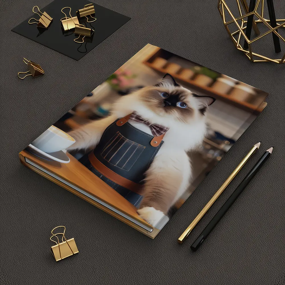 Ragdoll Cat Barista Coffee Shop Scene – Notebooks