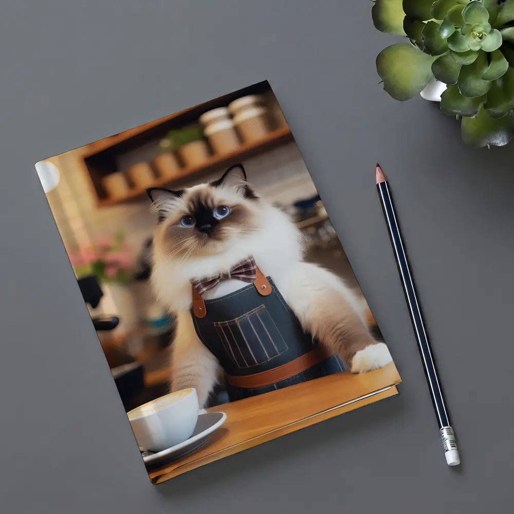 Ragdoll Cat Barista Coffee Shop Scene – Notebooks