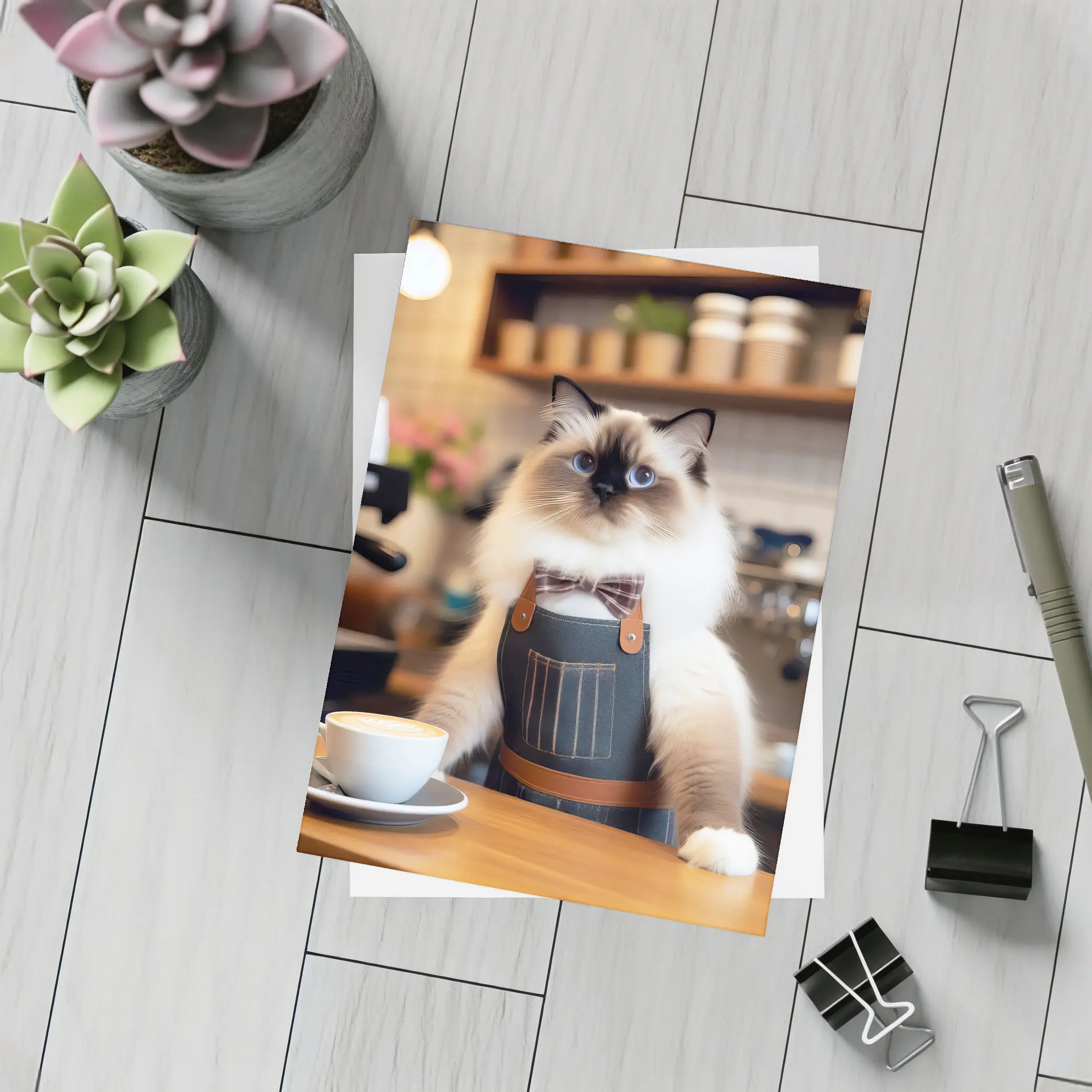 Ragdoll Cat Barista Coffee Shop Scene – Postcards