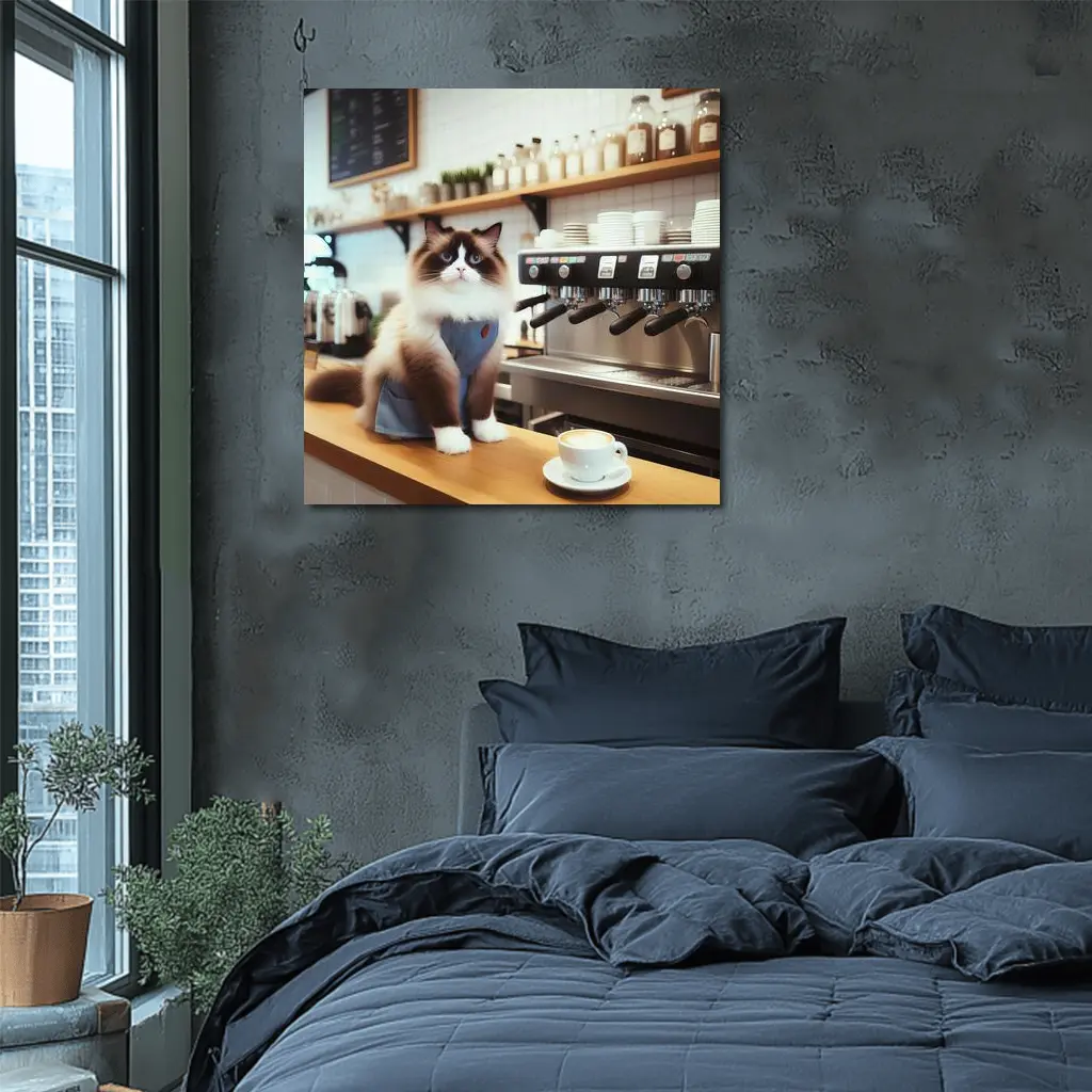 Ragdoll Cat Barista in Coffee Shop – Wall Art