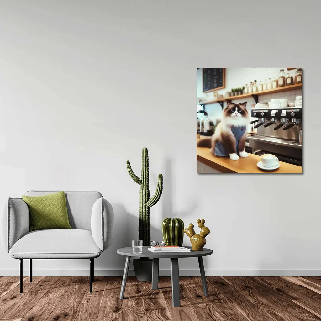 Ragdoll Cat Barista in Coffee Shop – Wall Art