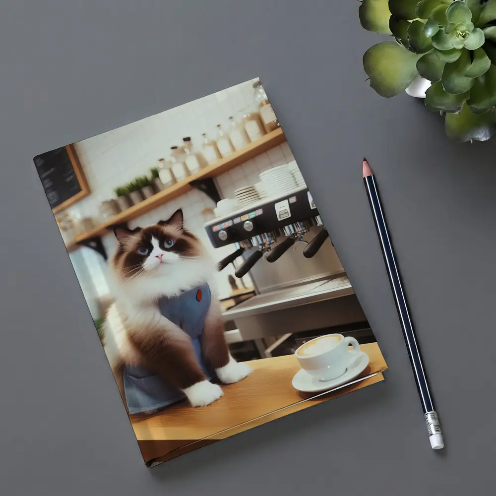 Ragdoll Cat Barista in Coffee Shop – Notebooks