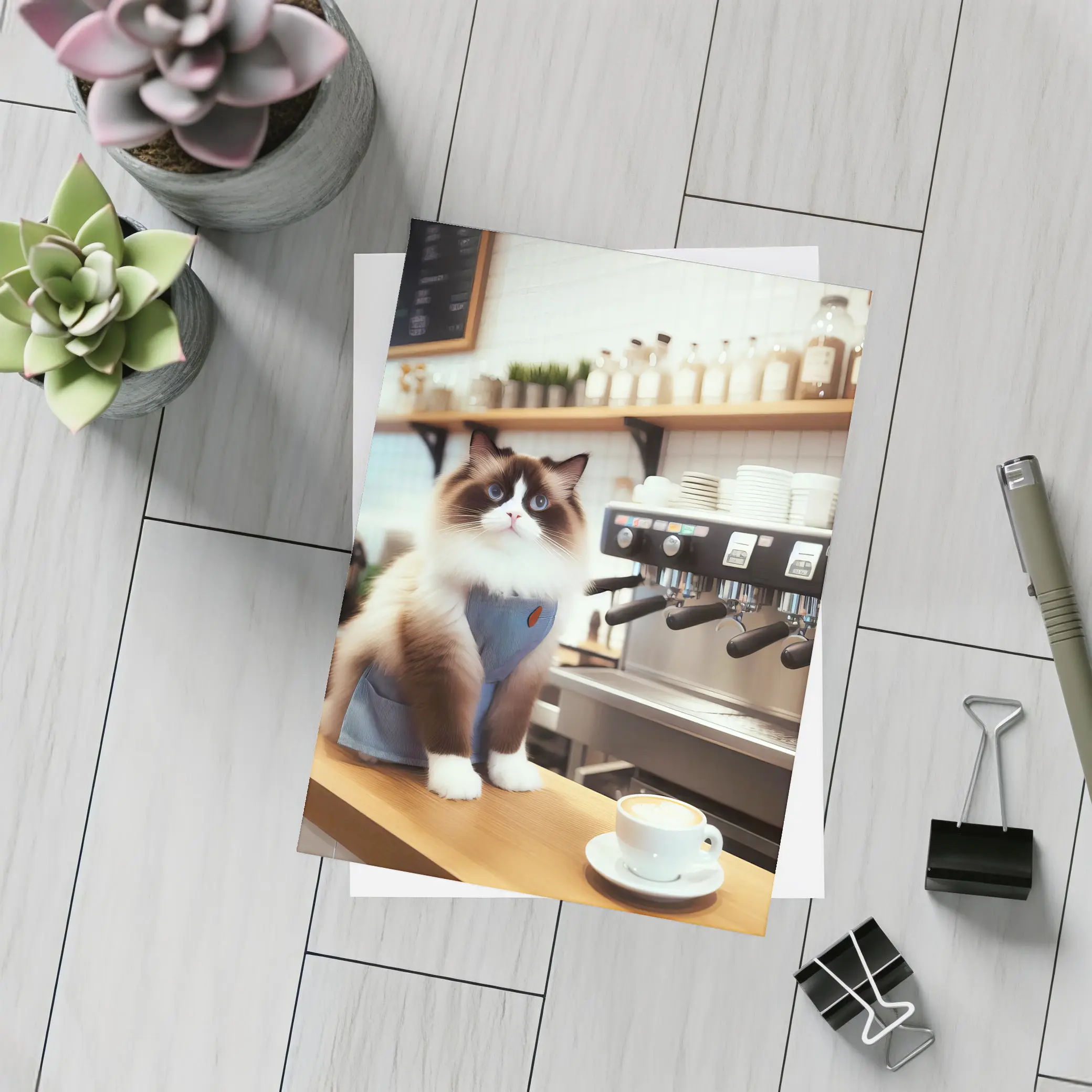 Ragdoll Cat Barista in Coffee Shop – Postcards