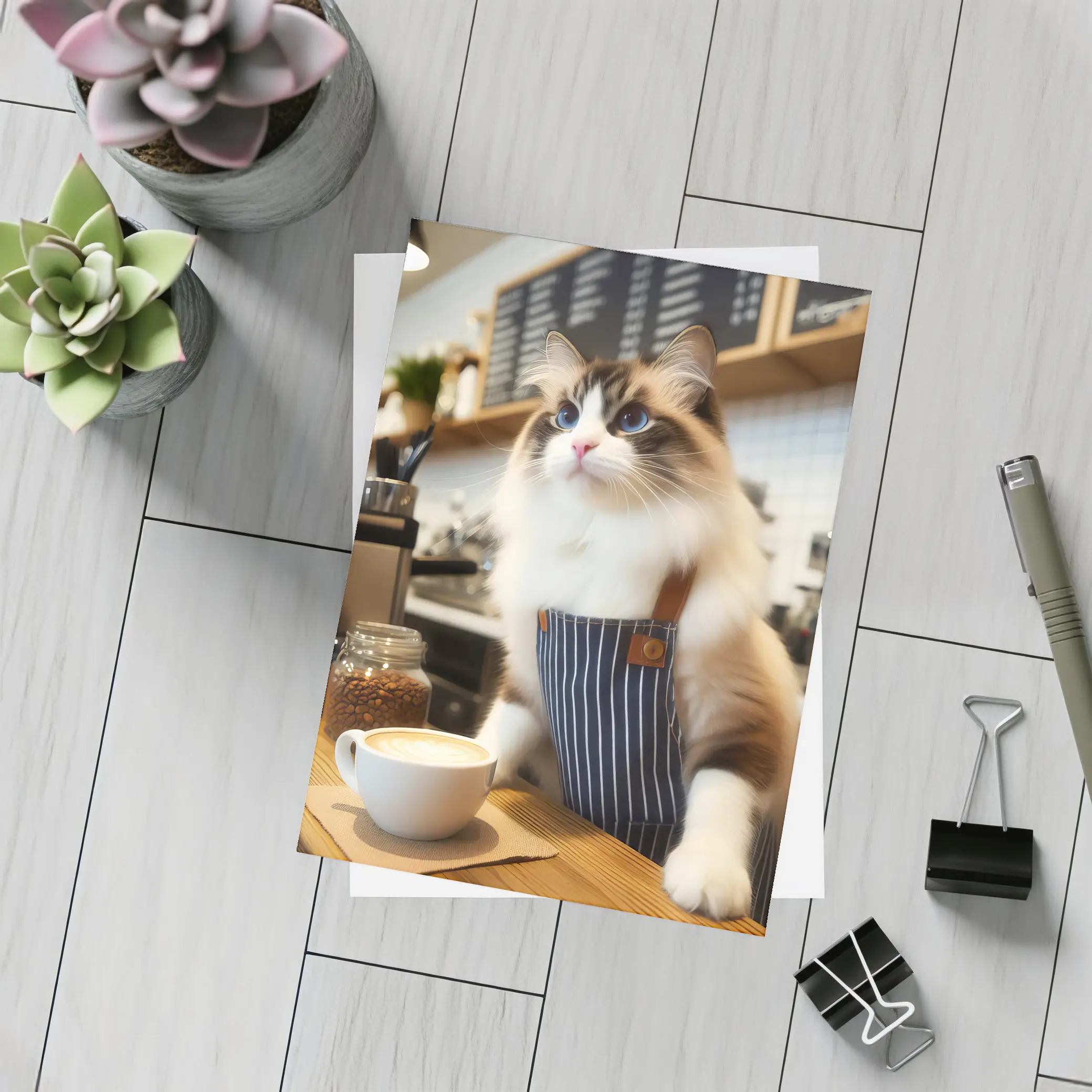 Ragdoll Cat Barista Coffee Shop Art – Postcards