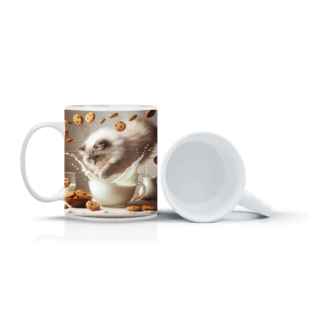 Ragdoll Cat Splashing Milk With Cookies – Mugs