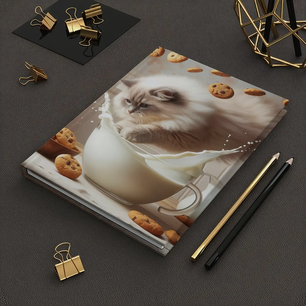 Ragdoll Cat Splashing Milk With Cookies – Notebooks