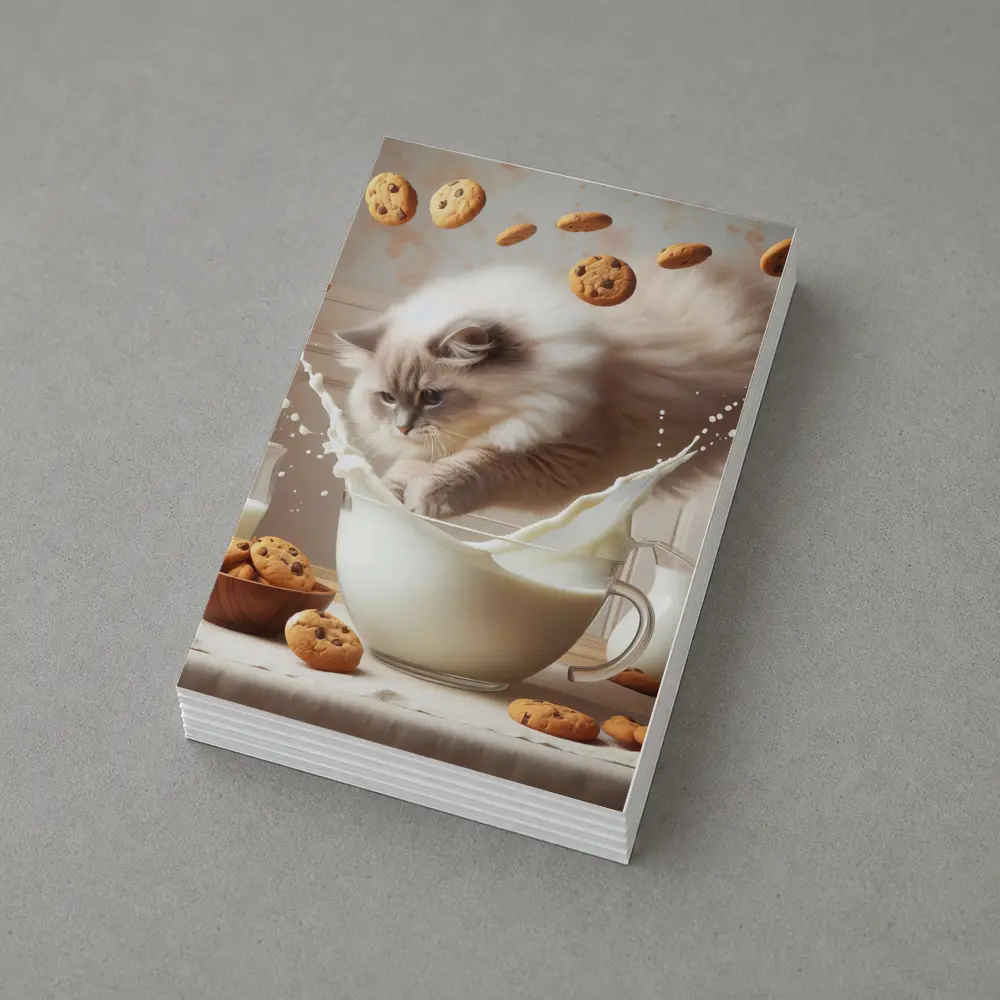 Ragdoll Cat Splashing Milk With Cookies – Postcards