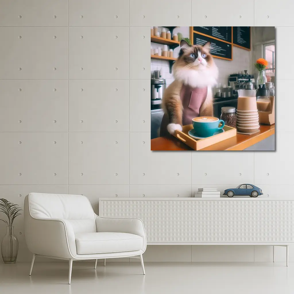 Ragdoll Cat Barista Working In Coffee Shop – Wall Art