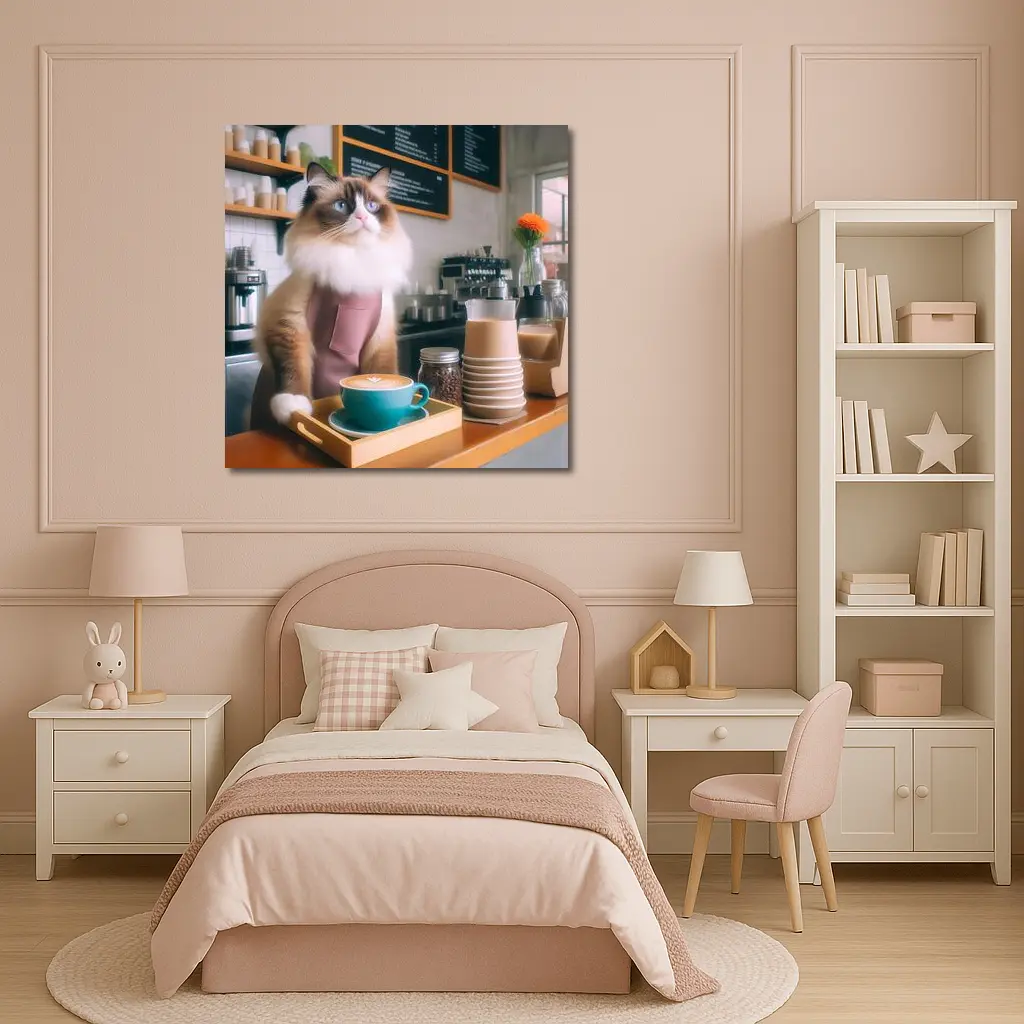 Ragdoll Cat Barista Working In Coffee Shop – Wall Art