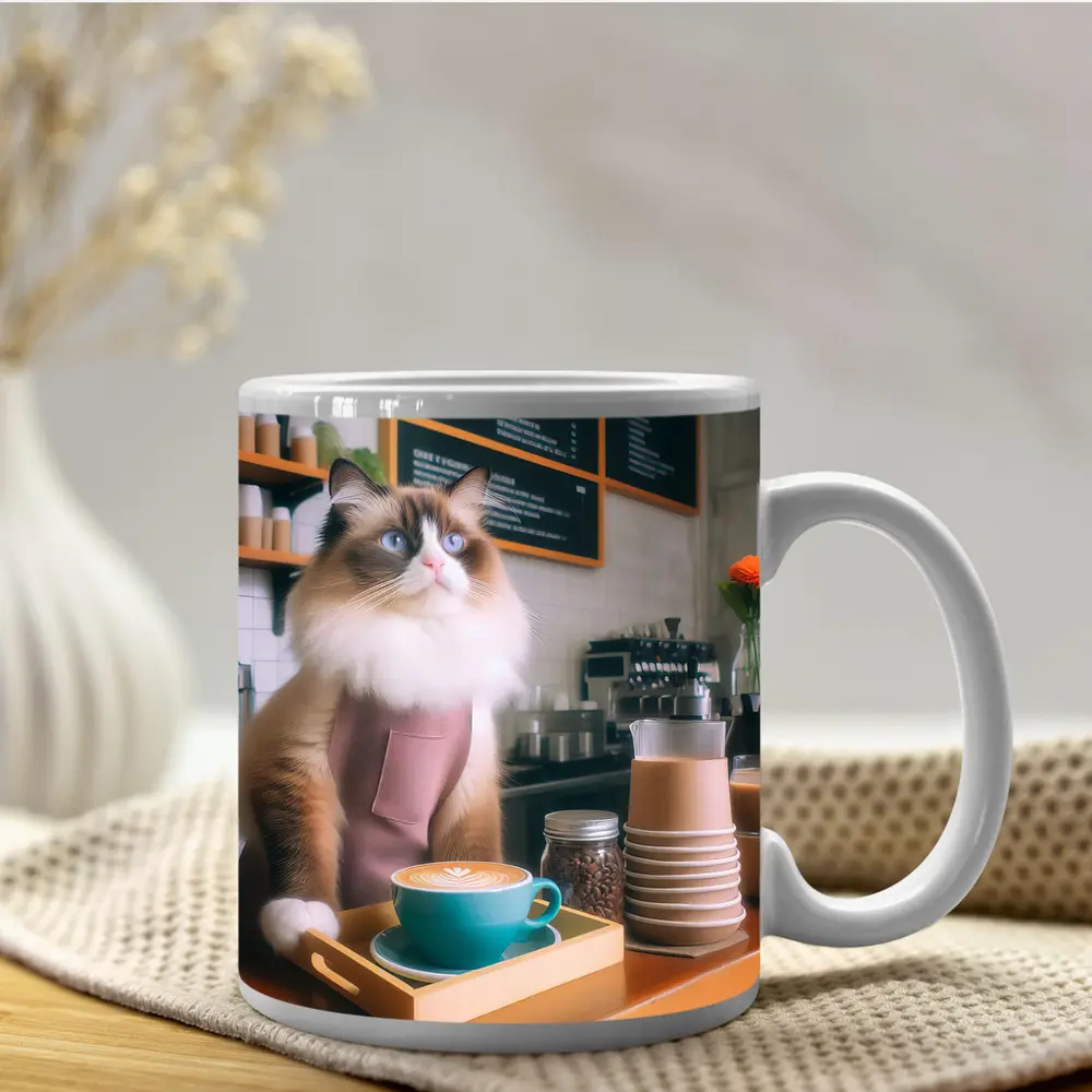 Ragdoll Cat Barista Working In Coffee Shop – Mugs