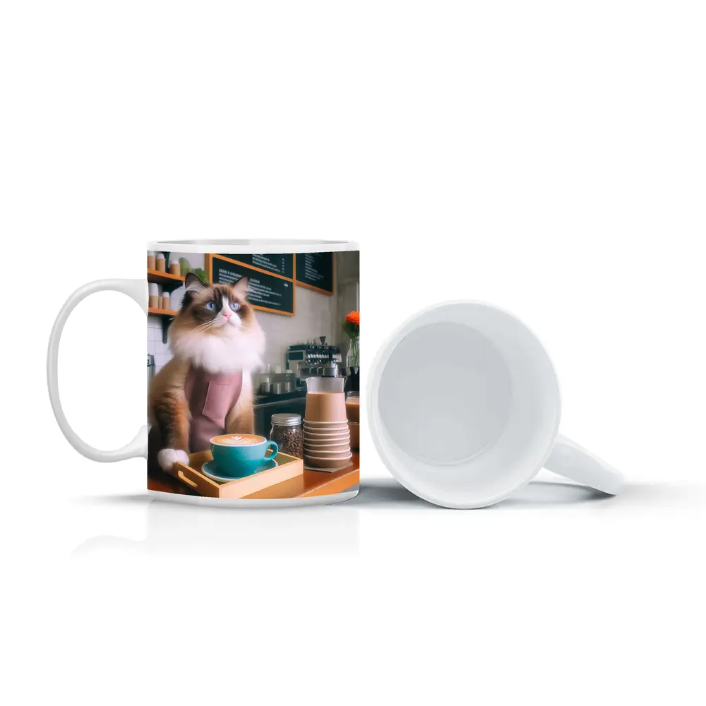 Ragdoll Cat Barista Working In Coffee Shop – Mugs