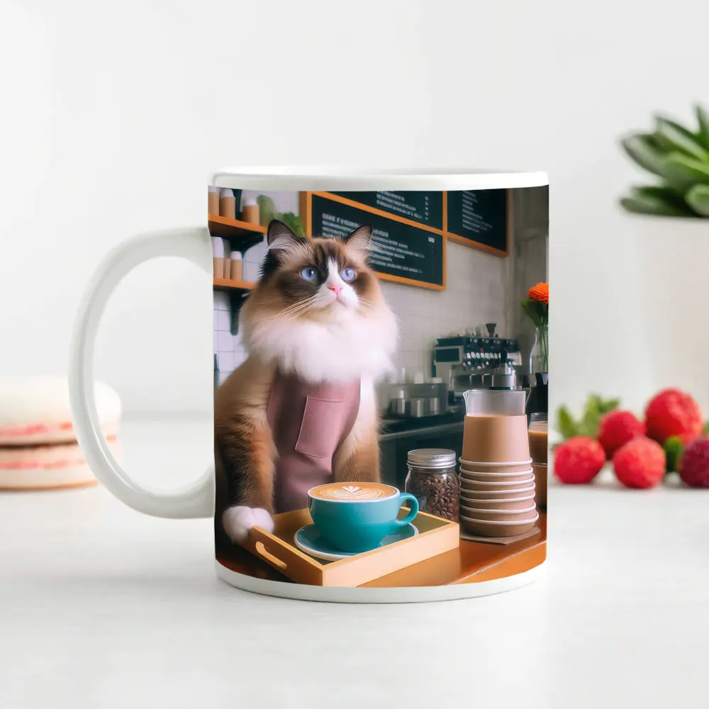 Ragdoll Cat Barista Working In Coffee Shop – Mugs