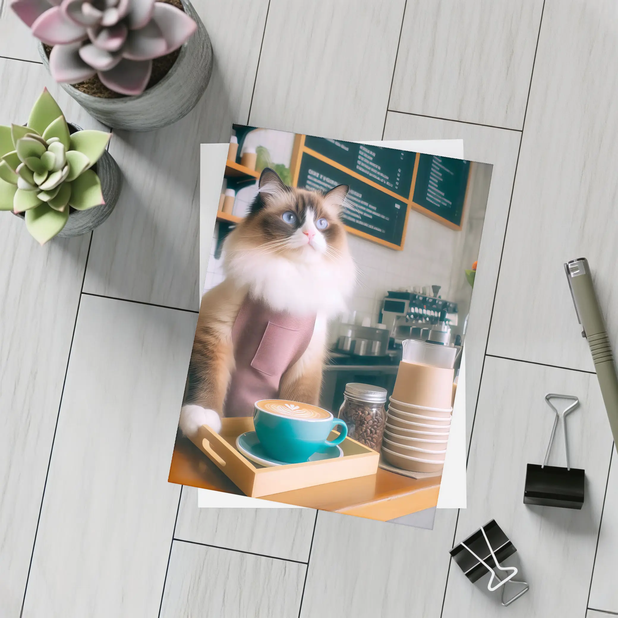 Ragdoll Cat Barista Working In Coffee Shop – Postcards