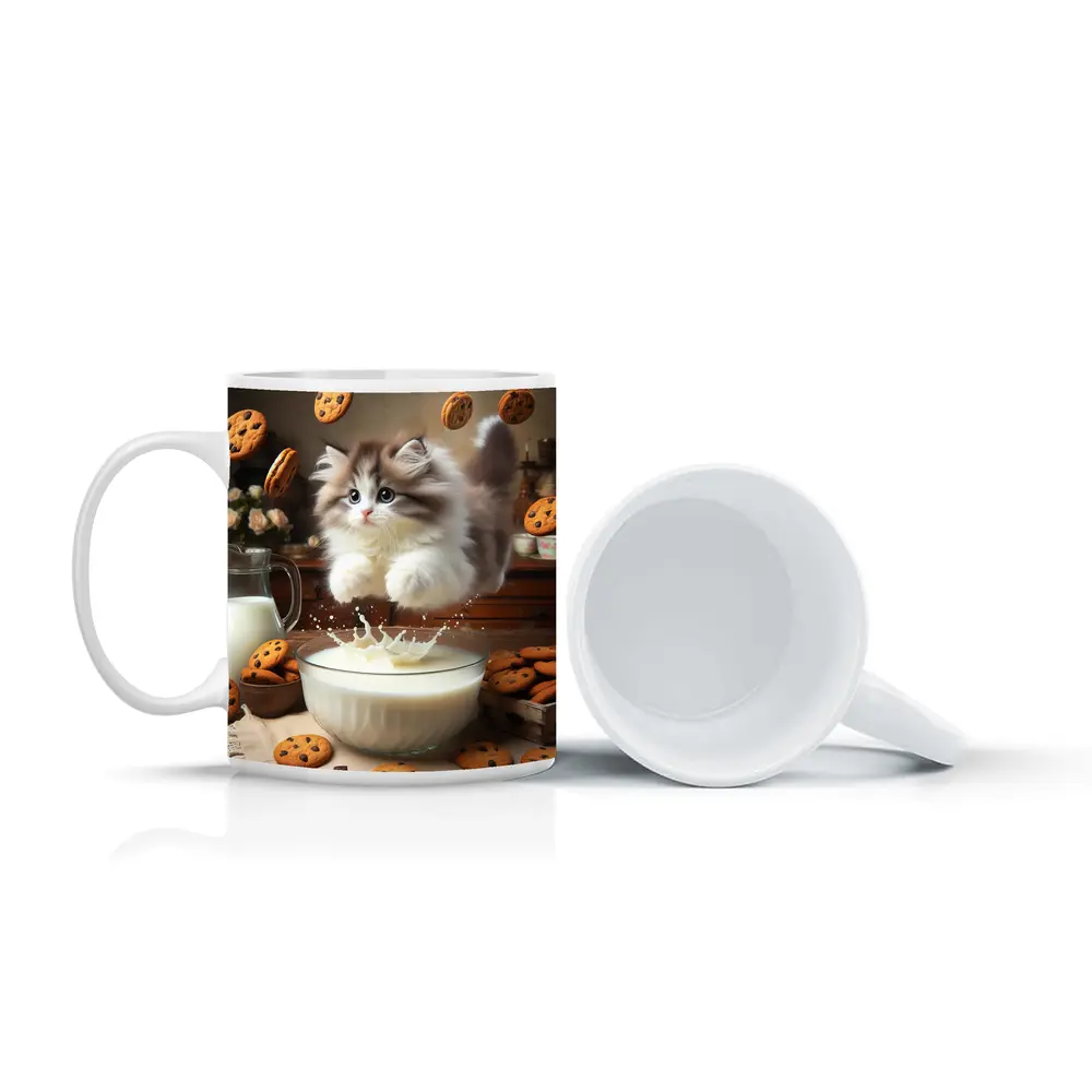 Fluffy Kitten Jumping Into Milk Bowl Cookies – Mugs