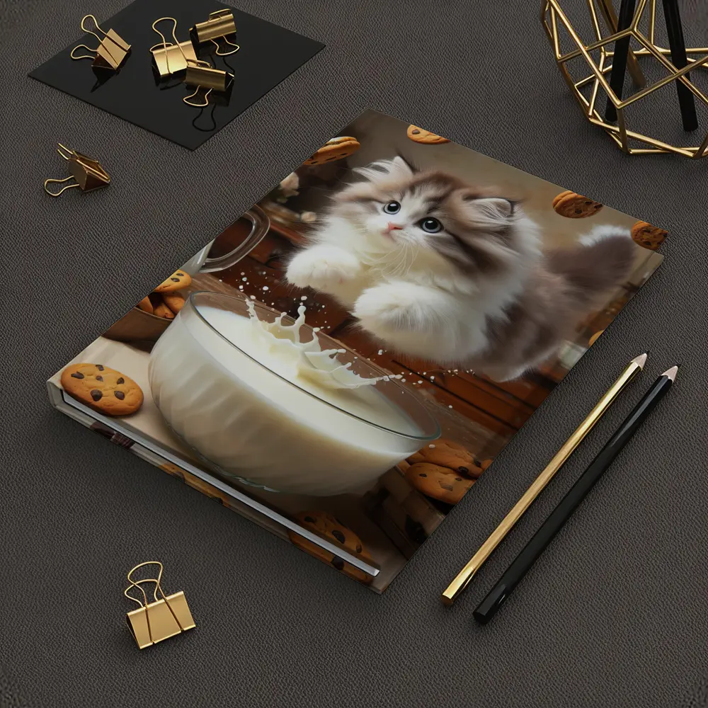 Fluffy Kitten Jumping Into Milk Bowl Cookies – Notebooks