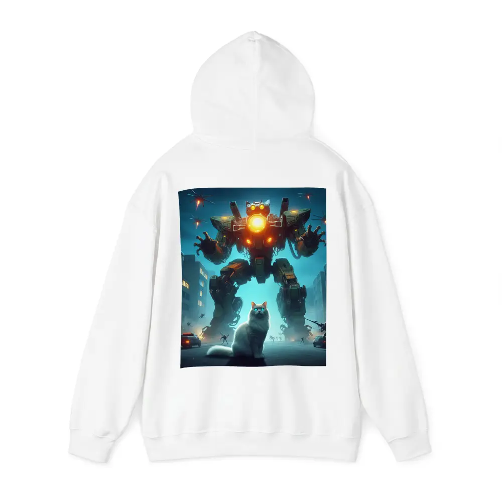 White Cat Giant Mech Robot City Night – Hoodies