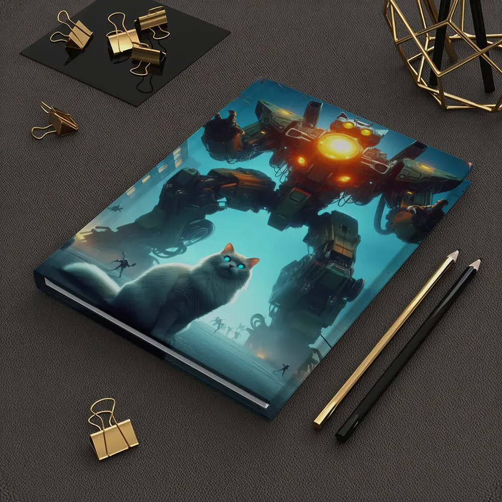 White Cat Giant Mech Robot City Night – Notebooks