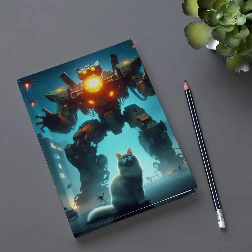 White Cat Giant Mech Robot City Night – Notebooks