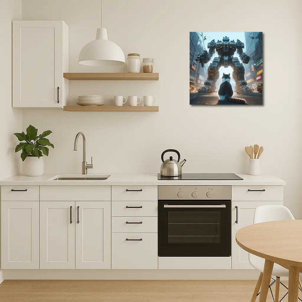 Cat Faces Giant Mech Robot City Street – Wall Art