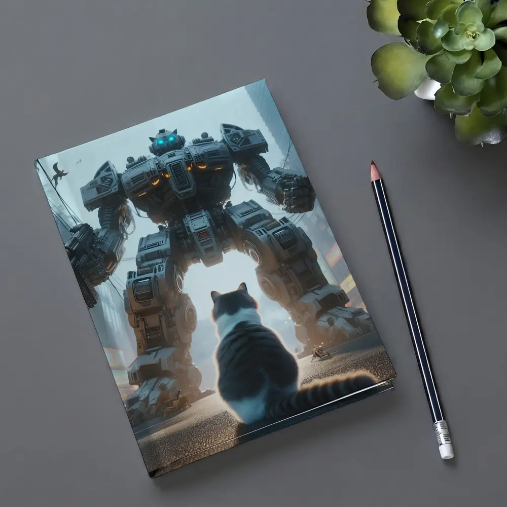 Cat Faces Giant Mech Robot City Street – Notebooks