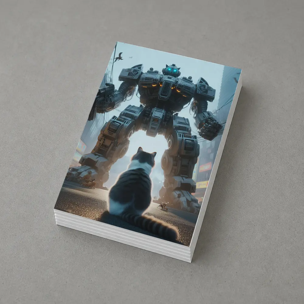 Cat Faces Giant Mech Robot City Street – Postcards
