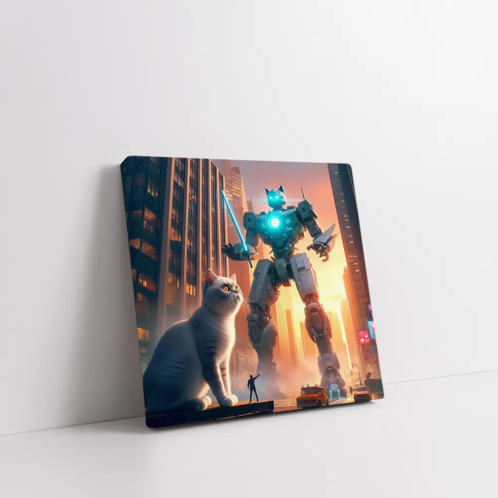 Giant Robot Cat City Cyberpunk Street – Wall Art