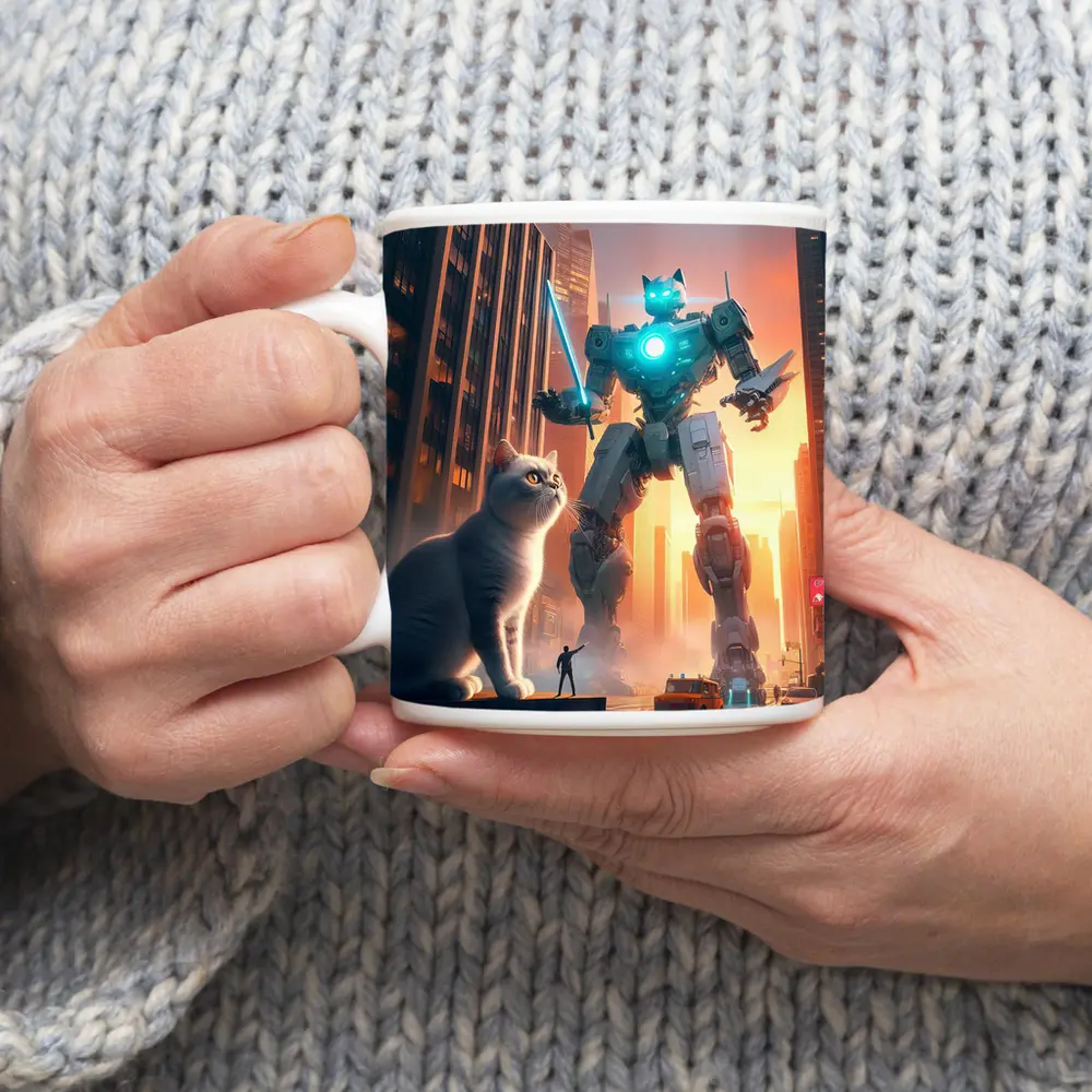 Giant Robot Cat City Cyberpunk Street – Mugs