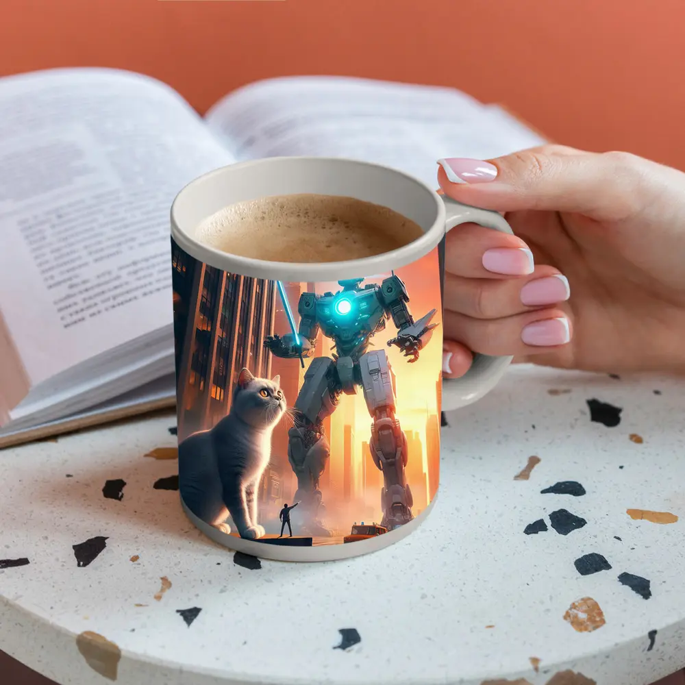 Giant Robot Cat City Cyberpunk Street – Mugs