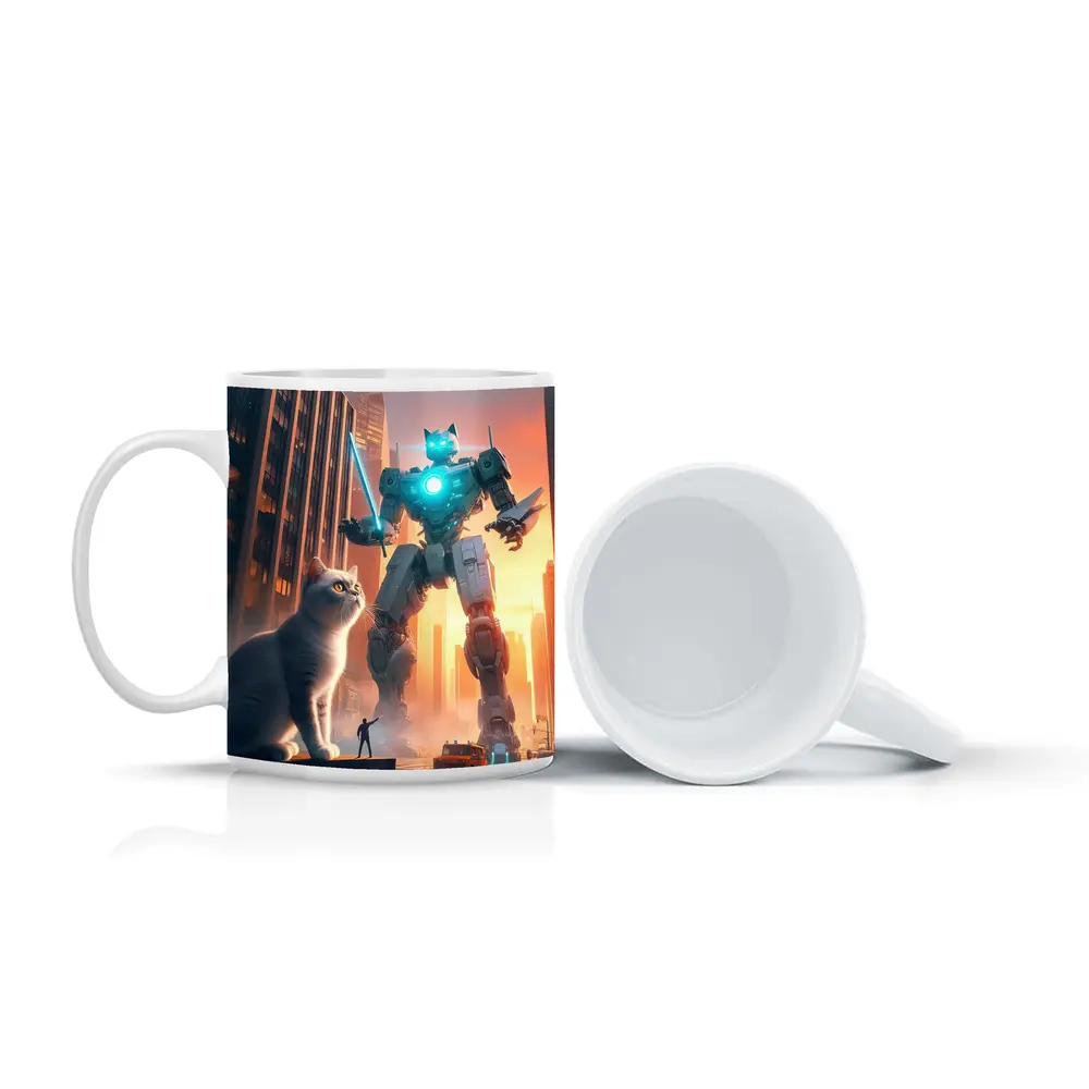 Giant Robot Cat City Cyberpunk Street – Mugs