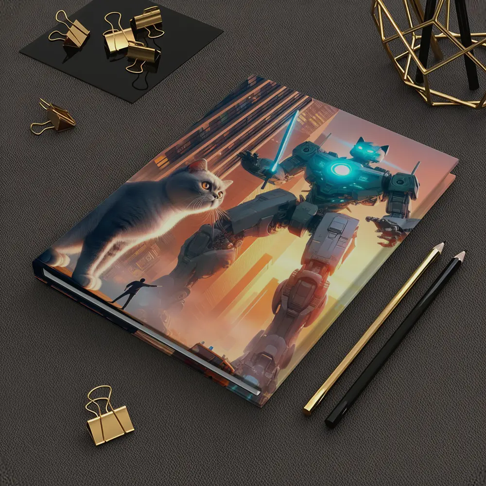 Giant Robot Cat City Cyberpunk Street – Notebooks