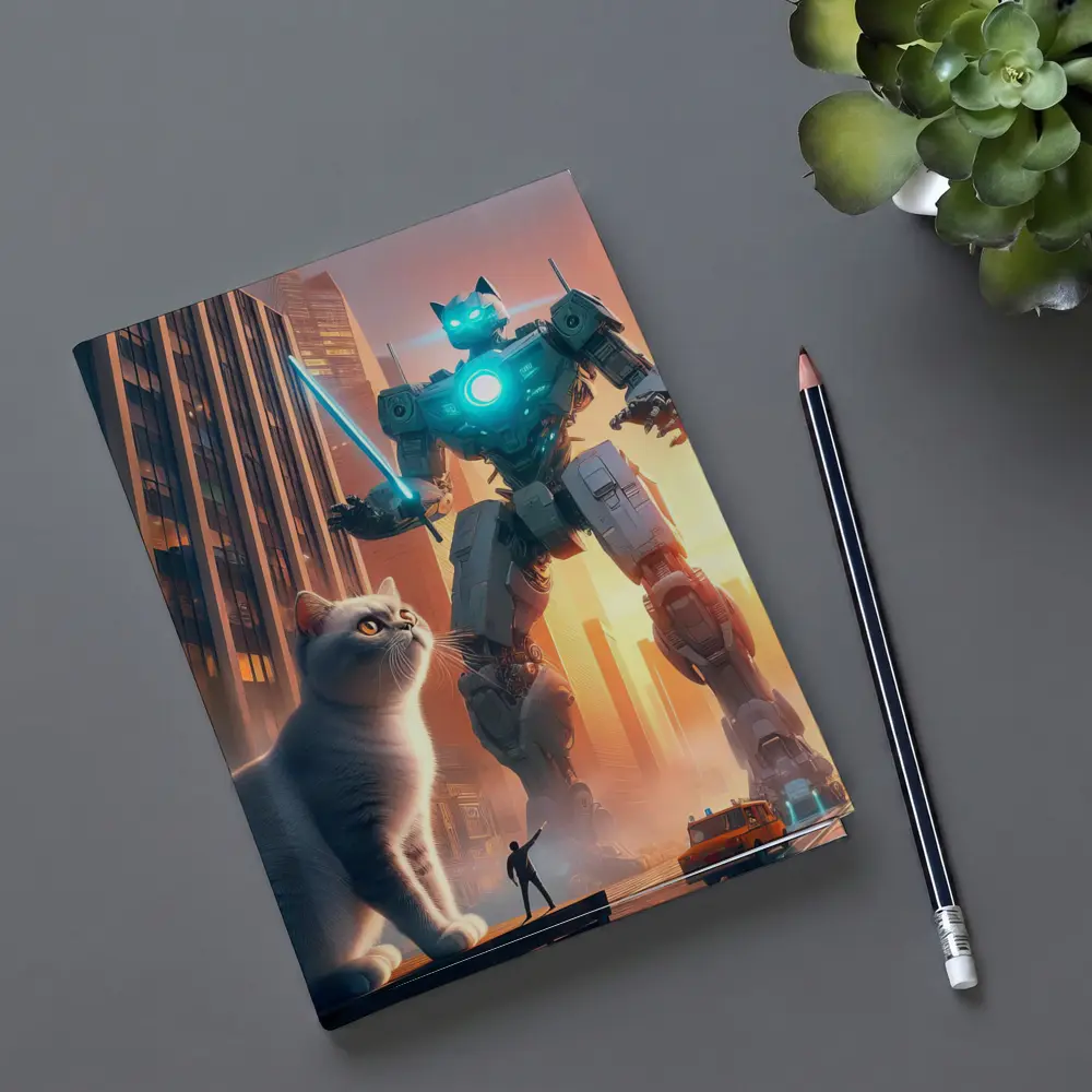 Giant Robot Cat City Cyberpunk Street – Notebooks